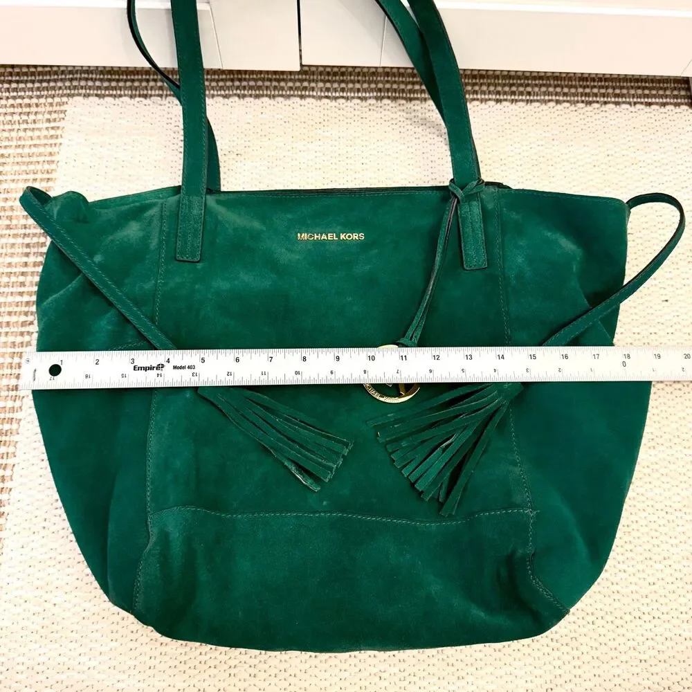 Michael Kors Ashbury Large Suede Grab Bag - Emerald, Gold Accents, Dust Bag - Picture 7 of 12